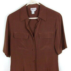 Robbie Bee 100% Silk Brown Dress  Short Sleeve Size 4